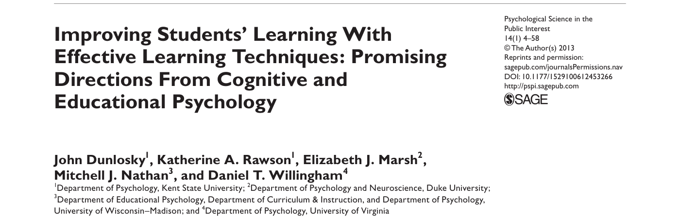 Primeira página do artigo Improving Students' Learning With Effective Learning Techniques