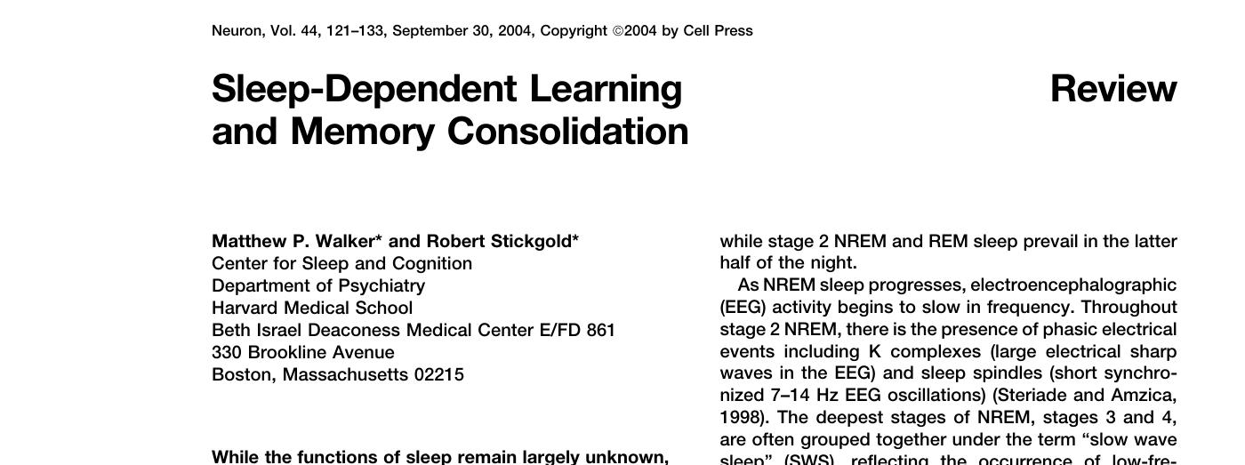 Primeira página do artigo Sleep-Dependent Learning and Memory Consolidation